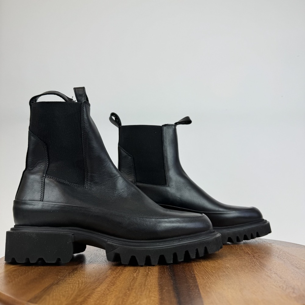 New Women All Saints Harlee Lug Sole Chelsea Black Boot Ankle Boots Size 39.5 EU